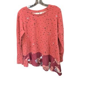 LOLO Lounge Women's M Coral Print Long Sleeve Tunic Top Floral Ruffle Hem 332